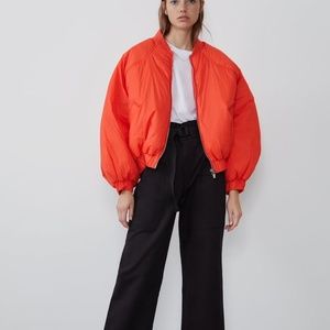 ZARA OVERSIZED PUFFER BOMBER in Red / Orange